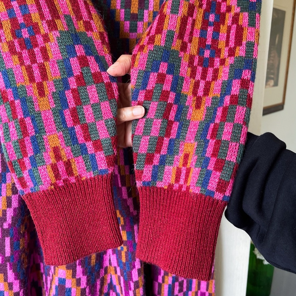 Farm Rio Tapestry Scarf Sweater Maxi Dress Knit Pink Multi Small‎ NWT - Picture 4 of 14